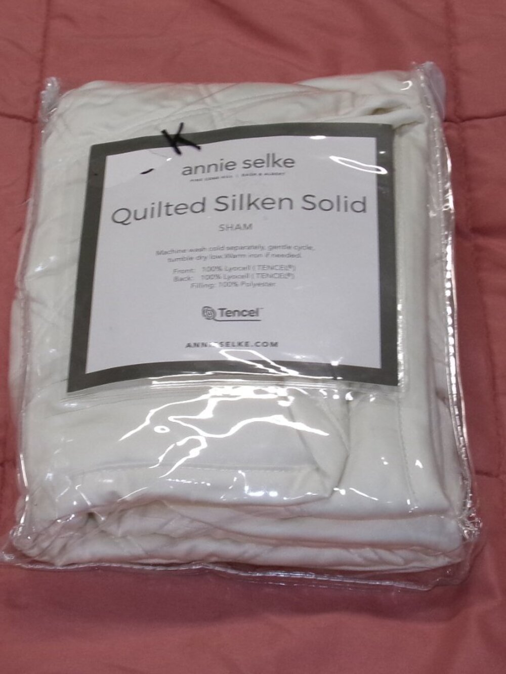 NEW Annie Selke QUILTED SILKEN SOLID Tencel KING SIZE Pillow Sham Ivory
